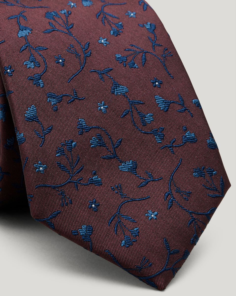 Tonal Floral Silk Tie, Burgundy, hi-res